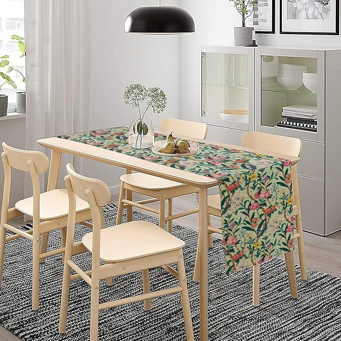 William Morris Floral Table Runner, Birds Butterflies and Bees Botanical Flower Original Design Print Table Runner for Home Party Dining Room Kitchen Decor 13x70 Inch