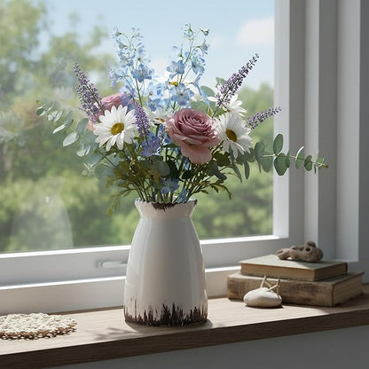 hjn White Flower Vase- Ceramic Vase for Decor, White vase for Flowers, Modern Vases for Living Room/Home Decor Accents/Entryway/Mantel/Bookshel
