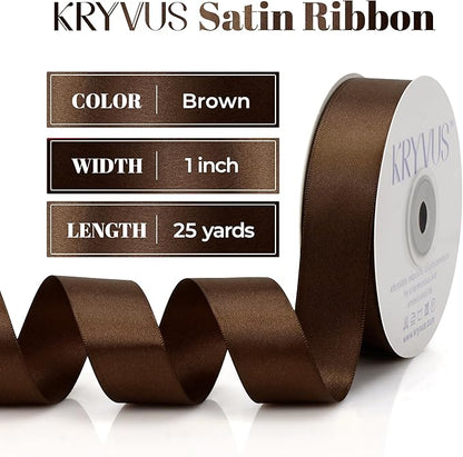 Brown Satin Ribbon, Double Faced 1 Inch X 25 Yards Brown Ribbon, Premium Satin Ribbon for Gift Wrapping, Crafts, Hair Bow Making, Sewing, Flower Bouquet, Wedding Party Decor