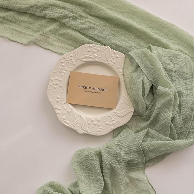 6pcs Sage Green Table Runner Cheesecloth 120 Inch 10 FT Rustic Boho Cheese Cloth Table Runner for Wedding Baby Shower Bridal Shower Sheer Gauze Centerpiece Home Decorations