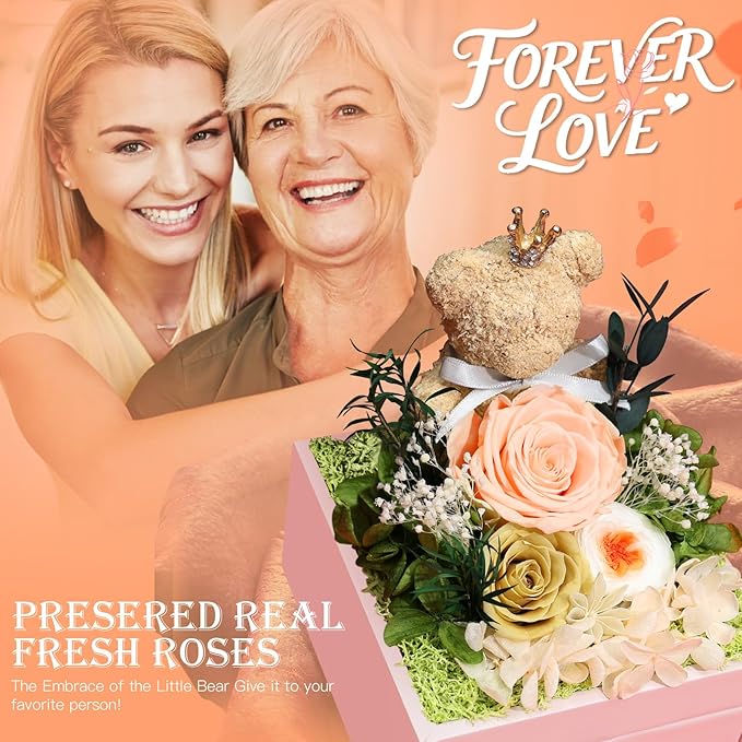 Gifts for Mom Grandma Christmas Birthday Preserved Flowers Roses with Heart Necklace Fresh Flowers for delivery Prime Eternal Forever Flower Box Xmas Gifts for Women Mother Her Wife from Daughter