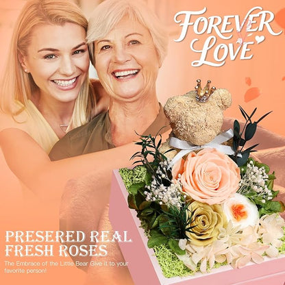 Gifts for Mom Grandma Christmas Birthday Preserved Flowers Roses with Heart Necklace Fresh Flowers for delivery Prime Eternal Forever Flower Box Xmas Gifts for Women Mother Her Wife from Daughter