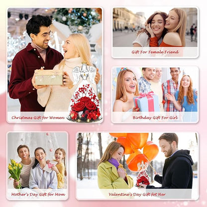 ANWEAO Gifts for Women Birthday Christmas Preserved Rose Forever Flower in Glass Angel Figurines Fresh Flowers for Delivery for Mom Real Colorful Roses for Grandma Wife Her from Daughter