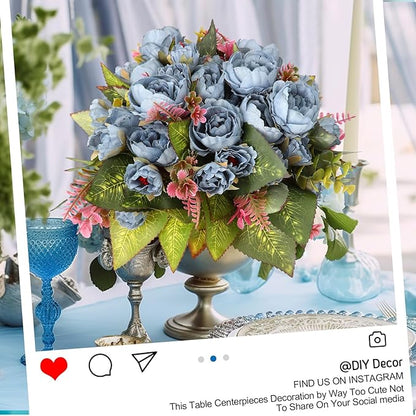 Geosar 8 Bundles Artificial Peonies Flowers Fake Silk Peony Bouquet Faux Peonies Flowers Bulk for Decoration Vase Floral Arrangements Wedding Party Table (Blue)