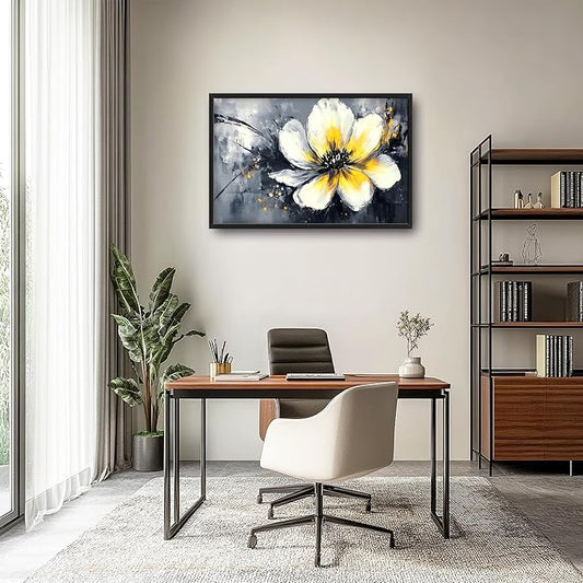 Abstract Flower Large Wall Art Framed Wall Decor for Living Room Black and White Floral Pictures Oversized Canvas Print Painting Modern Extra Large Artwork for Bedroom Office Home Decor 36"x24"
