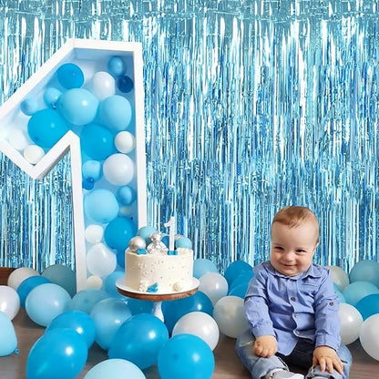 TONIFUL 3Pcs Light Blue Door Streamers,Light Blue Photo Booth Backdrop Metallic Streamers Foil Fringe Curtains for Birthday,Christmas,New Year,Bachelorette,Grad Party Streamers Decor(9.9ft x 6.6ft)