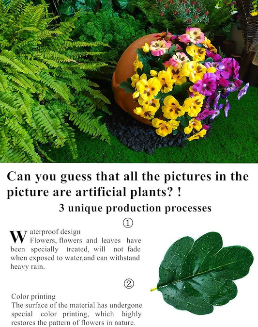 QIANYUN Fake Flowers-13in Pansy Small Wild Flower Artificial Plants Outdoor Plastic Purple Flowers for Home Wedding Kitchen Garden Table Centerpieces Indoor Outdoor Decor (Mixed Color)
