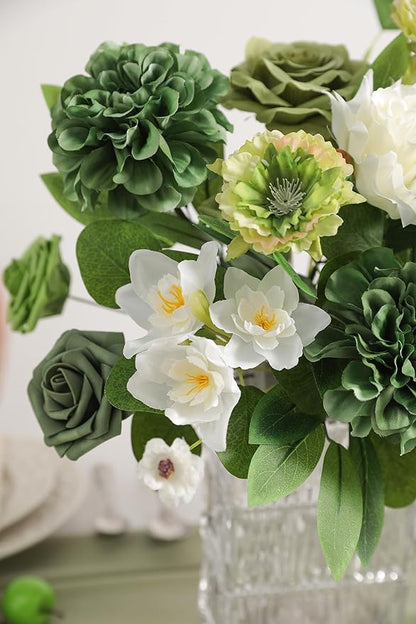 Green Artificial Flowers Combo Set Fake Flower Leaf Box with Stemst for DIY Wedding Bridal Bouquet, Centerpieces, Home Decor, Floral Arrangement Decor