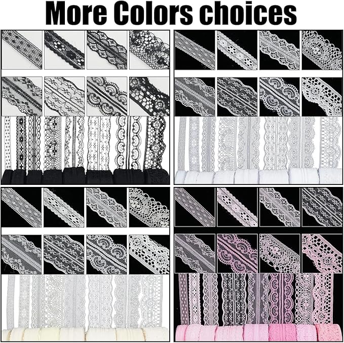 80 Yards Baby Pink Lace Trim Ribbon,8 Rolls Crochet Sewing Assorted Patterns Vintage Floral Lace Ribbons for Sewing DIY,Gift Wrap,Scrapbooking, Bridal Shower Wedding Decor, 10 Yards Each Roll