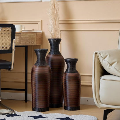 3 Pack Floor Vases Home Decor Large Tall, Modern Vintage PVC Vase for Living Room Floor Vase Set for Decorative Home 24-28 Inch 3pcs Black+Brown