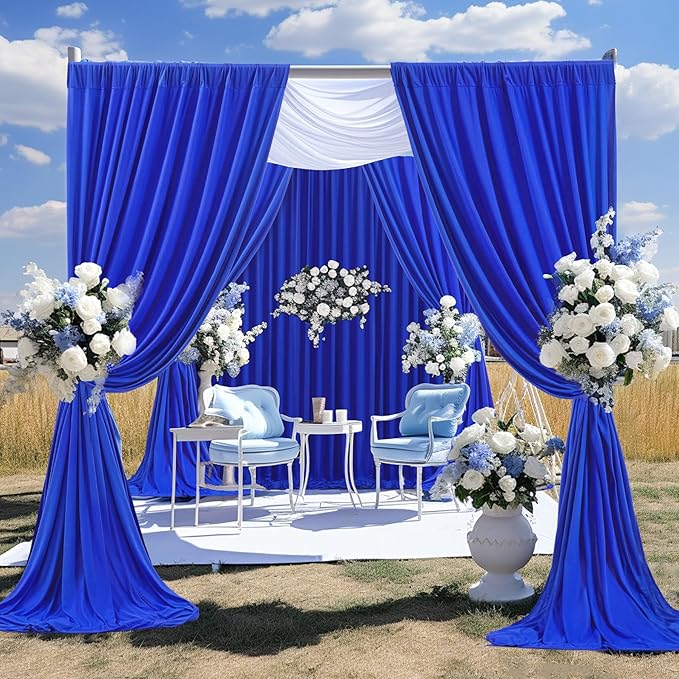 Royal Blue Backdrop Curtains 8 Panels - Wrinkle-Free Polyester Photography Drapes for Baby Shower & Birthday Party - 32 X 10FT