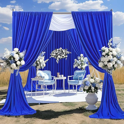 Royal Blue Backdrop Curtains 8 Panels - Wrinkle-Free Polyester Photography Drapes for Baby Shower & Birthday Party - 32 X 10FT