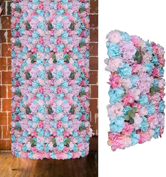 LOYALHEARTDY Artificial Flower Wall Panels 12 Pack 16 x 24 Flower Walls Mat Silk Rose Hydrangea Flower Panels for Backdrop Event Party Wedding Wall Decoration
