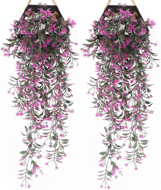 Artificial Hanging Plant for Outdoor Decor, Fake Vine Plants Faux Plastic Ivy Leaves Foliage UV Resistant Greenery Flowers Home Garden Indoor Door Wall Wedding Party Decoration - Fuchsia 4 Pack