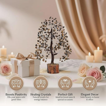 FASHIONZAADI Tigers Eye Crystal Tree, Crystal Money Tree of Life, Feng Shui Decor for Office and Home, Spiritual Gifts for Women, Reiki Gifts