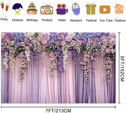 6x6ft Purple Flower Wedding Photography Backdrop Lavender Floral Wedding Bridal Photography Backdrop Anniversary Birthday Baby Shower Girl Party Banner Photo Booth Props Background Wall Decor