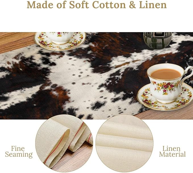 Cow Print Table Runner, Black White Cowhide Print Western Style Table Runner Country Farmhouse Cottage Cow Patten Table Decoration for Home Kitchen Dining, 13x60 Inch