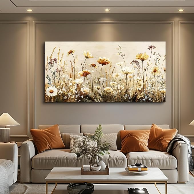 hyidecorart Large Wall Art for Living Room Nature Floral Botanical Farmhouse Wall Decor Elegant Flowers Canvas Prints Painting Pictures for Bedroom Bathroom Home Office Wall Decoration 24" x 48"