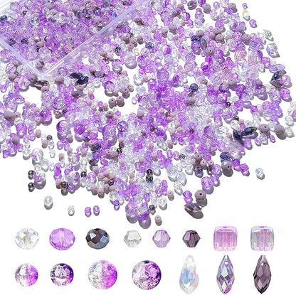 1000pcs Glass Beads for Jewelry Making Colorful Rainbow Craft Crystal Beads with Loose Beads Sparkly Beads for DIY Necklace Bracelet Earring(Purple)