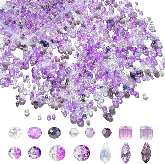 1000pcs Glass Beads for Jewelry Making Colorful Rainbow Craft Crystal Beads with Loose Beads Sparkly Beads for DIY Necklace Bracelet Earring(Purple)