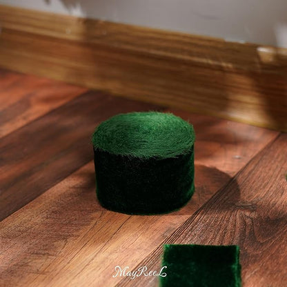 MAYREEL 2 Inch Green Velvet Ribbon Hand Torn Forest Green Silk Frayed Edge for Christmas Gift Wrapping Bridal Bouquets Invitations Wedding Vow Books Gift Baskets 3 Yards