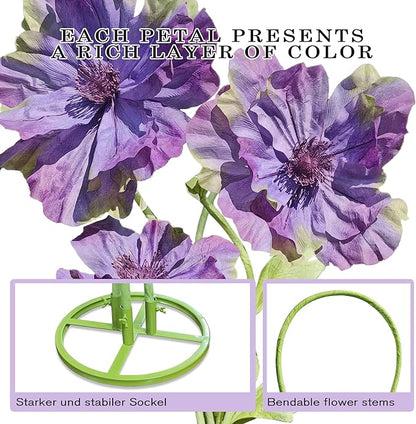 Large Flowers Artificial Decorations, Giant Paper Flowers Decoration Big Flower Decor for Birthday Party Garden Office Home Wedding Graduation Shop Window Display 3pc (Purple)