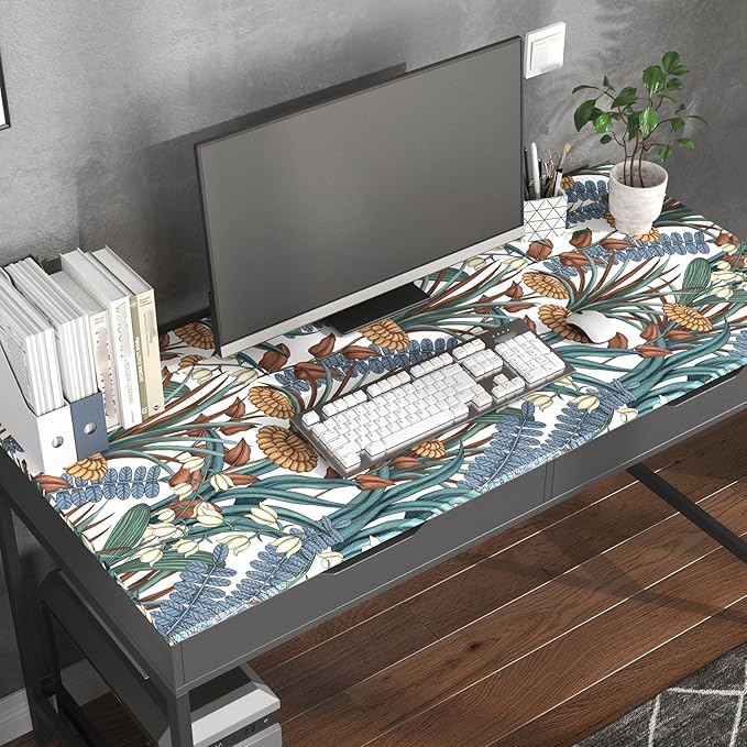 Boho Floral Peel and Stick Wallpaper, Vintage Botanical Contact Paper, Self Adhesive Wall Mural 17.5" x 118" Tropical Wall Paper Waterproof Removable for Bedroom Walls Cabinet (White, Orange, Blue)