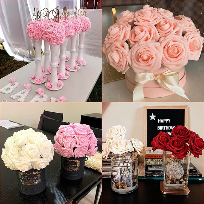 60Pcs Artificial Rose Flowers, Real Looking Fake Roses for Decorations, Foam Rose Bulk with Stems for DIY Wedding Bouquets Floral Arrangements Bridal Shower Party Home Decor (60, Navy Blue)