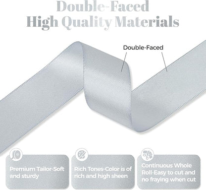 Silver Gray Satin Ribbon, Double Faced 1 Inch X 25 Yards Silver Gray Ribbon, Premium Satin Ribbon for Gift Wrapping, Crafts, Hair Bow Making, Sewing, Flower Bouquet, Wedding Party Decor