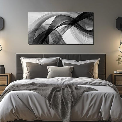 JuhaiArt Abstract Wall Art Large Black Picture Wall Decor White Canvas Art Modern Minimalist for Living Room Office 24"x 48" Monochrome Artwork
