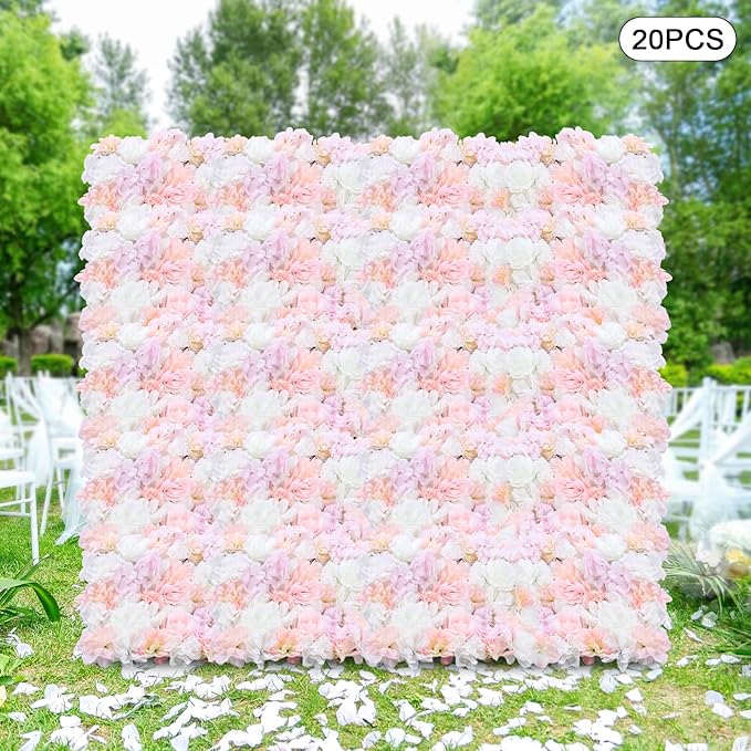 20 PCS Artificial Flower Wall Panel,Each Panel 24" x 16"3D Silk Rose Hydrangea Floral Backdrop,Handmade Eco-Friendly Flower Wall Photo Backdrop Decor (type4)
