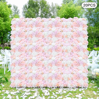 20 PCS Artificial Flower Wall Panel,Each Panel 24" x 16"3D Silk Rose Hydrangea Floral Backdrop,Handmade Eco-Friendly Flower Wall Photo Backdrop Decor (type4)