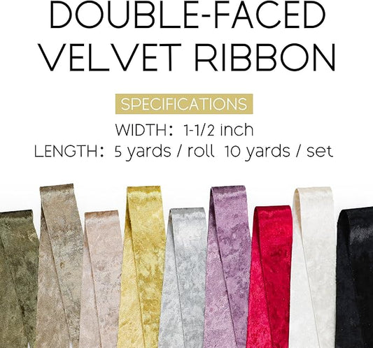 Velvet Silver Ribbon 1-1/2 inch Wide Double-Sided Glossy Fabric Ribbons for Christmas Tree Decor Gift Wrapping Flower Bouquet DIY Crafts 10Yd