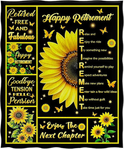 Jekeno Sunflower Blanket Retirement Gifts for Woman, Sunflowers Throw Decor Gifts for Women Sunflower Lovers Mom Teacher Nurse Coworkers, Retirement Party Decoration for Home Living Room Bed Couch