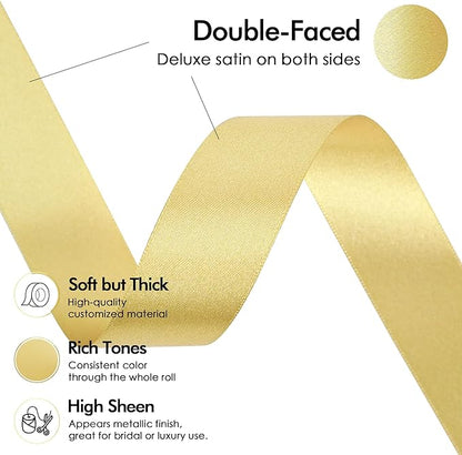 MEEDEE Gold Ribbon 1 Inch Gold Satin Ribbon Lux Double Faced Satin Ribbons by 50 Yards Polyester Wrapping Ribbons for Crafts, Wedding, Flower Bouquet, Holiday Decorating