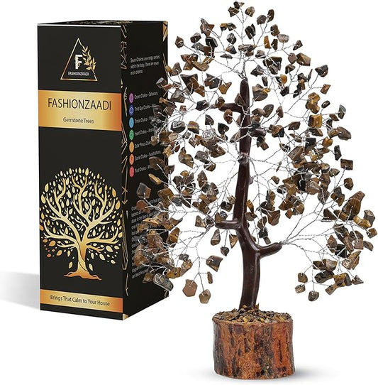 FASHIONZAADI Tigers Eye Crystal Tree, Crystal Money Tree of Life, Feng Shui Decor for Office and Home, Spiritual Gifts for Women, Reiki Gifts