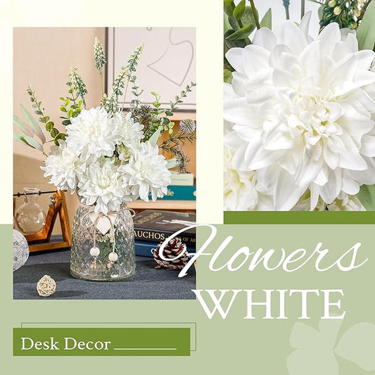 Der Rose Fake Flowers in Vase Silk Artificial White Flowers Arrangements with Glass Vase for Dinning Coffee Table Centerpieces Home Kitchen Farmhouse Wedding Decor