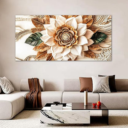 Tarfupth Boho Flower Canvas Wall Art for Living Room White and Brown Large Canvas Prints Botanical Pictures for Bedroom Office Home Decor 29"x58"