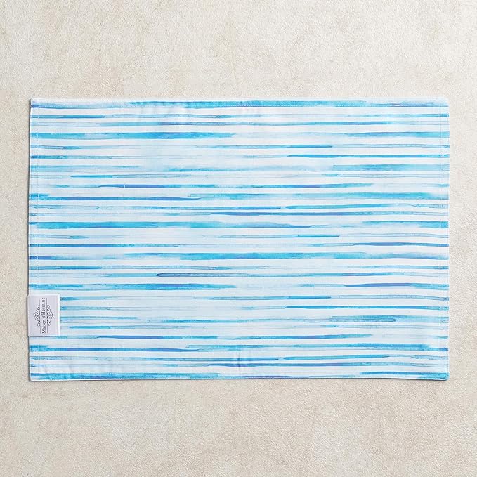 Maison d' Hermine Placemat 100% Combed Cotton Premium Set of 4 Decorative Washable Place Mats Table Cloth Placemat, Dining, Kitchen, Parties & Camping - Paisley Blues (13"x19")