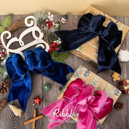 Ribbli Hot Pink Velvet Wired Ribbon 4 Inch Velvet with Satin Christmas Ribbon for Gift Wrapping Christmas Tree Decoration Crafts Wreaths Supplies-Continuous 10 Yards
