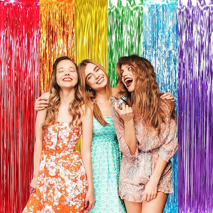 GOER 3.2 ft x 8.2 ft Metallic Tinsel Foil Fringe Curtains Party Photo Backdrop Party Streamers for Birthday,Graduation,New Year Eve Decorations Wedding Decor (4 Packs,Rainbow Colors)