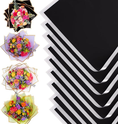 the florist Supply 20 Sheets Premium Flower Wrapping Paper | Waterproof Flower Wrapping Paper for Bouquets | Double Sided Floral Bouquet Sheets | DIY Gifts Borderline Black/Silver