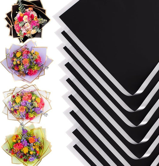 the florist Supply 20 Sheets Premium Flower Wrapping Paper | Waterproof Flower Wrapping Paper for Bouquets | Double Sided Floral Bouquet Sheets | DIY Gifts Borderline Black/Silver