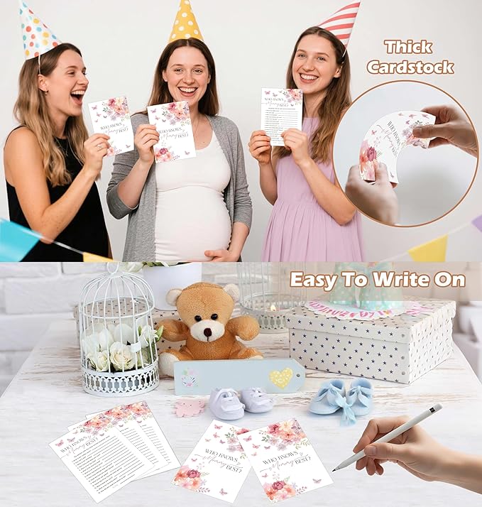 Baby in Bloom Baby Shower Games, Floral Who Knows Mommy Best Game for 30 Guests with Game Cards, Gender Reveal, Baby Shower Supplies & Decorations (DV24)