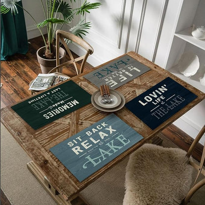 Lake House Decor Placemats Set of 4, Lake Decor for Home, Lake Life Decor, Rustic Lake Table Mats Place Mats for for Kitchen Dining Table Decoration 16.9x11.4 Inch