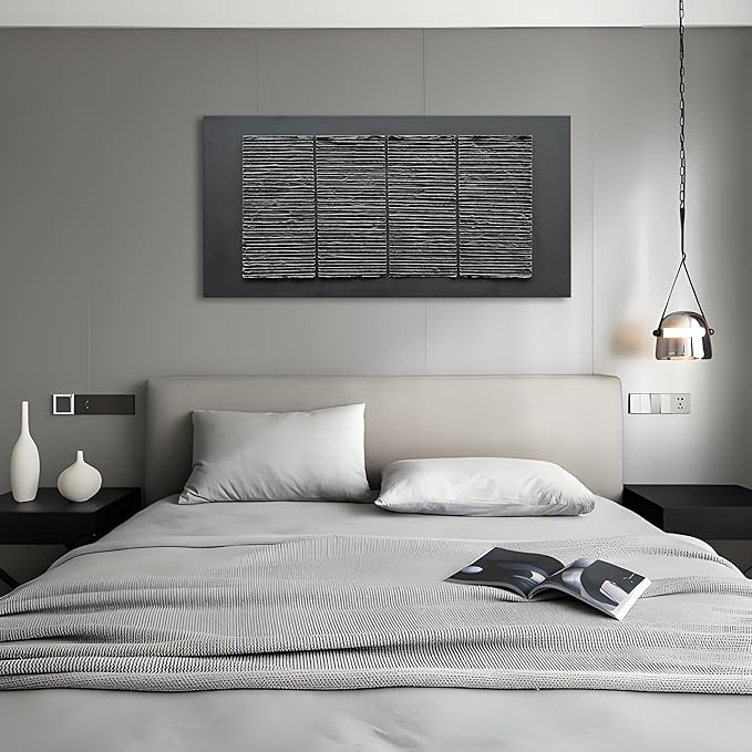 Hand-Painted 24x48 inch Black Abstract Wall Decoration Oil Painting Thick Texture Minimalist Art Home Wall Decoration Painting