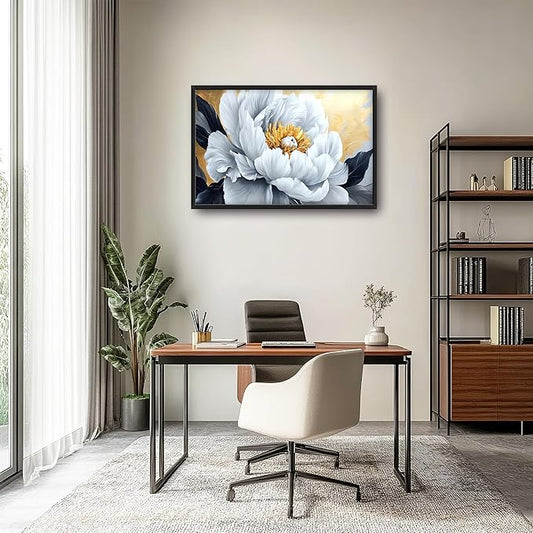 Flower Large Wall Art Framed Gold Wall Decor for Living Room Abstract Floral Pictures Oversized Canvas Print Painting Modern Extra Large Framed Artwork for Bedroom Office Home Decor 36"x24"