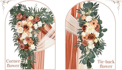 Ting's time Artificial Wedding Arch Flowers Kit(Pack of 4) - 2pcs Large Artificial Flower Swag with 2pcs Draping Fabric for Wedding Party Ceremony Decoration(Terracotta& Cream White)