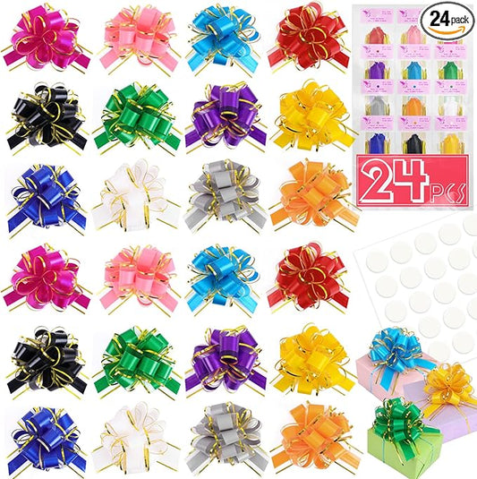 24PCS 6 Inch Large Pull Bows,12 Colors Bow for Gift Wrapping,Reusable Birthday Ribbon Bow for Wrapping Boxes & Decorative Accents