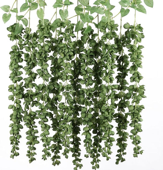 mizii 6Pcs Green Wisteria Hanging Flowers 48" Silk Wisteria Artificial Flowers Garland Vines Fake Hanging Flowers Decoration for Wedding Flower Wall Backdrop Centerpieces Party Room Decor (Green)